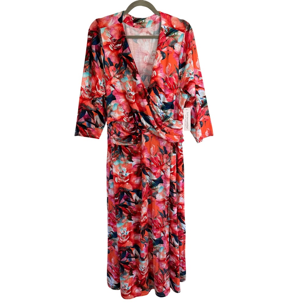 Soft Surroundings Le Jardin Wrap Dress Crimson Flora Red Floral Maxi Size 1X